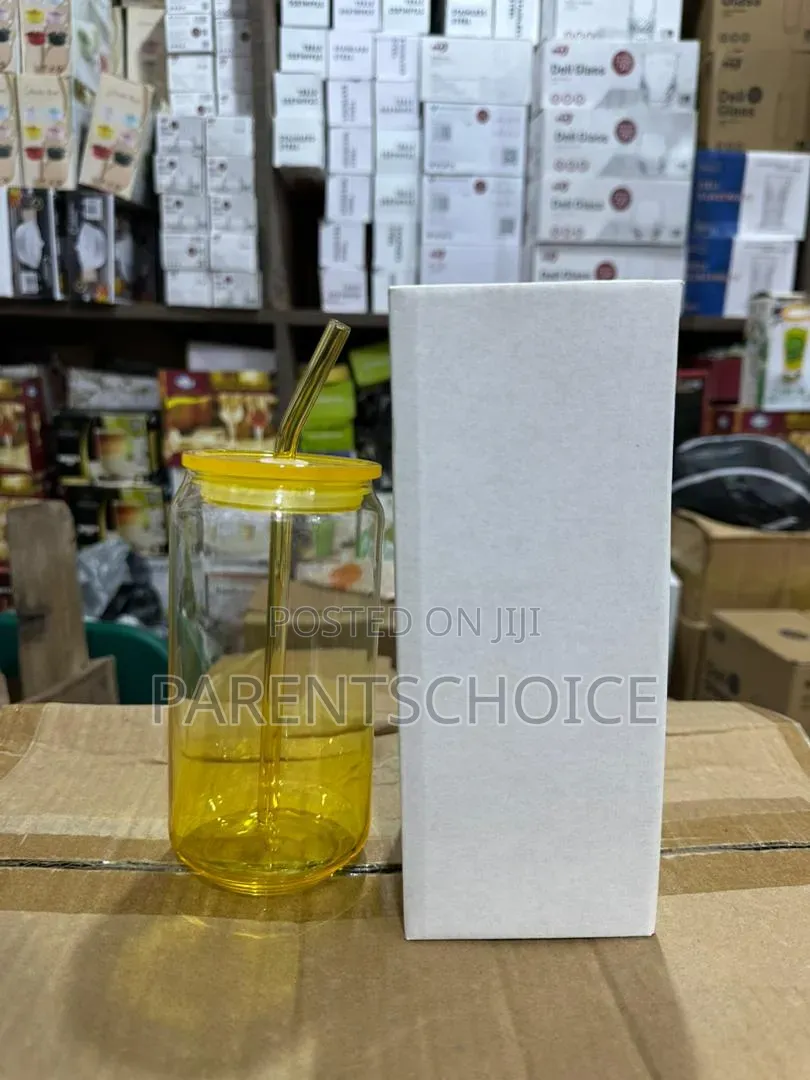 Glass Straw Cup With Plastic Cover - 1pc