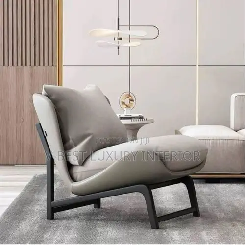 Accent Lounge Chair, Quality Metal Frame Light Gray/Brown