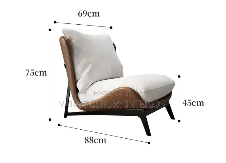 Accent Lounge Chair, Quality Metal Frame Light Gray/Brown