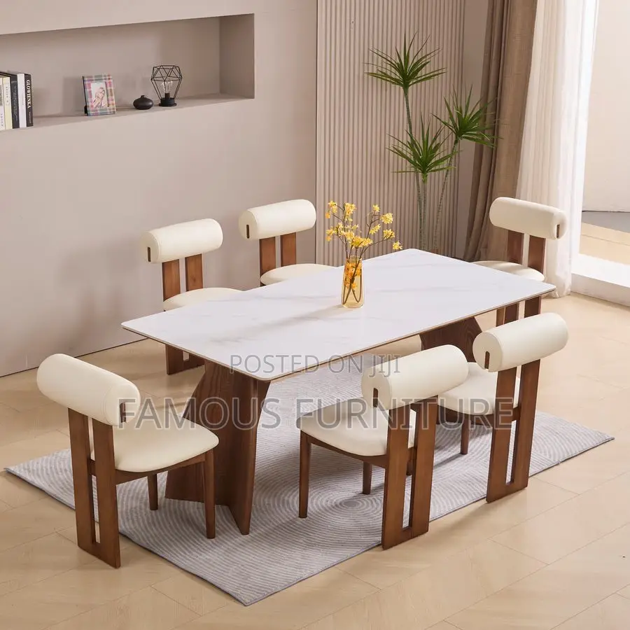 Dining Chairs With Cushioned Cream Leather or Faux-Leather Seats