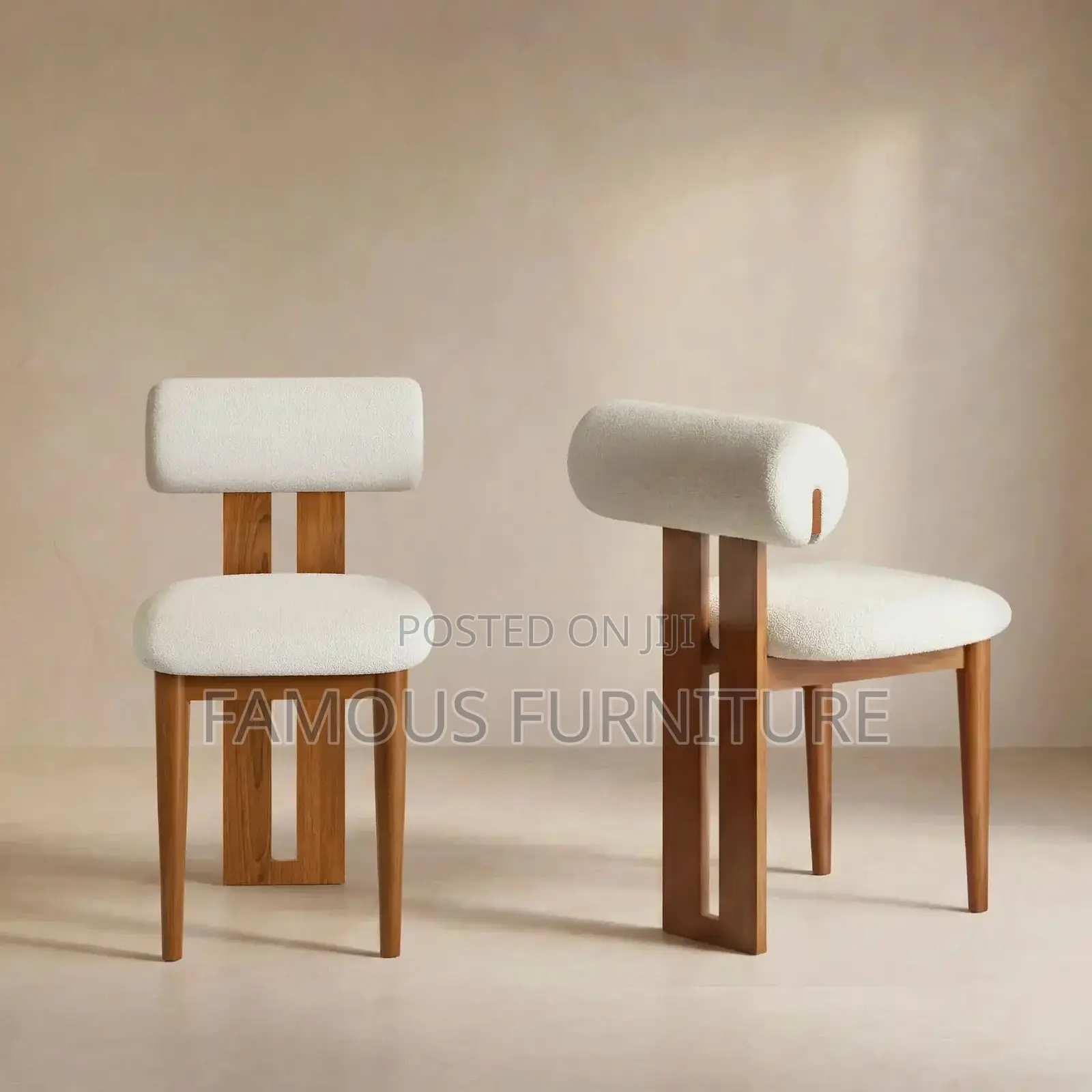Dining Chairs With Cushioned Cream Leather or Faux-Leather Seats