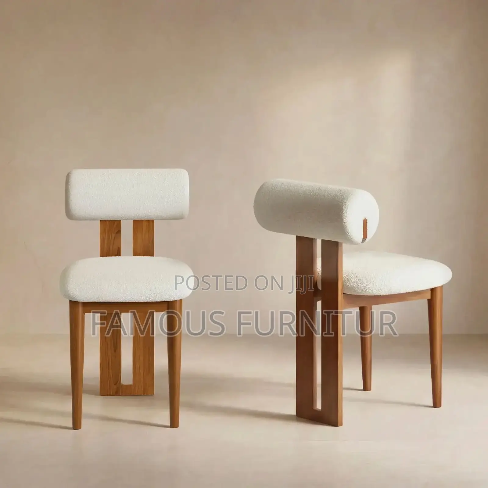 Dining Chairs With Cushioned Cream Leather or Faux-Leather Seats