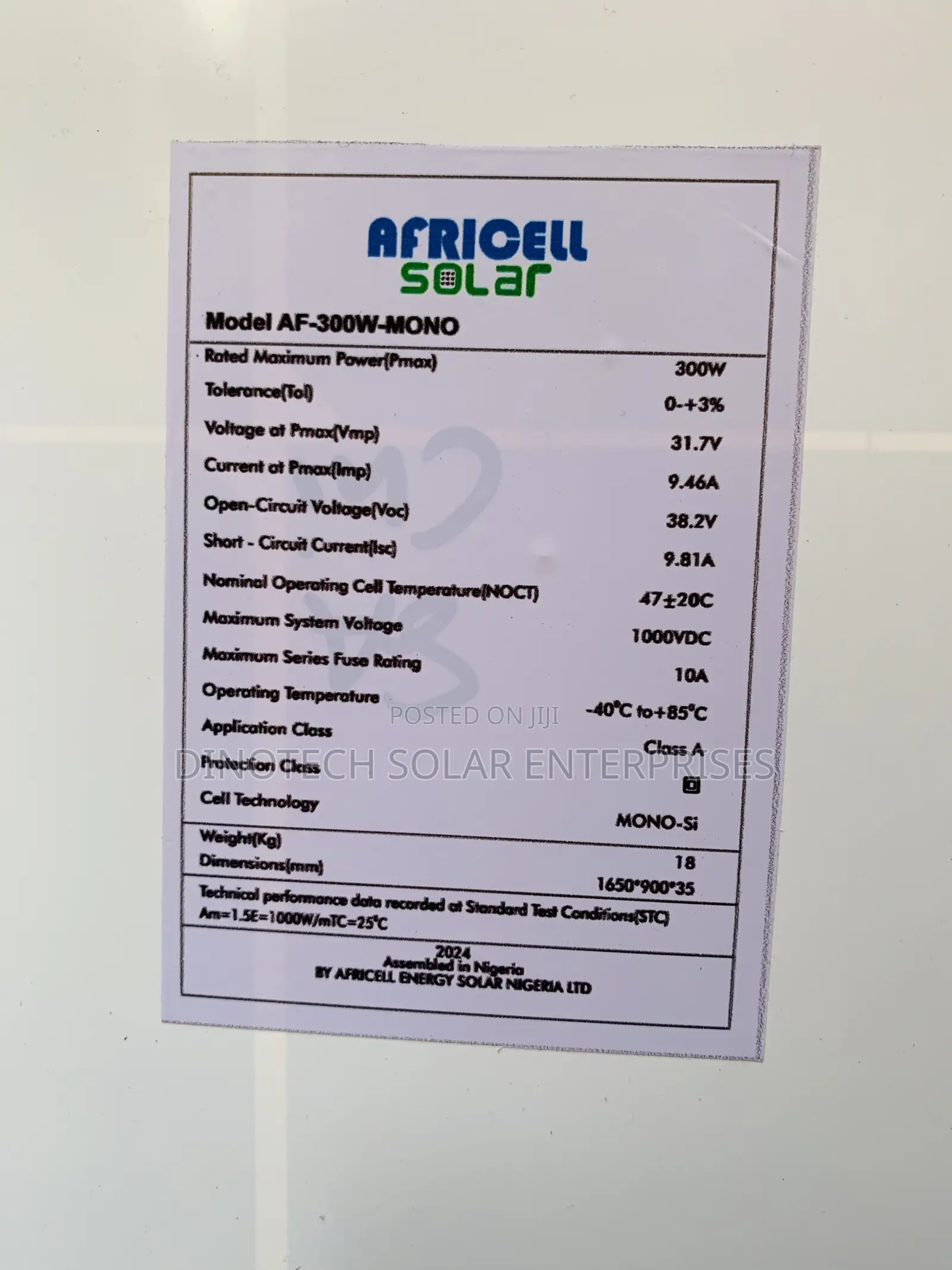 Africell 300w 60cells Solar Panel Mono
