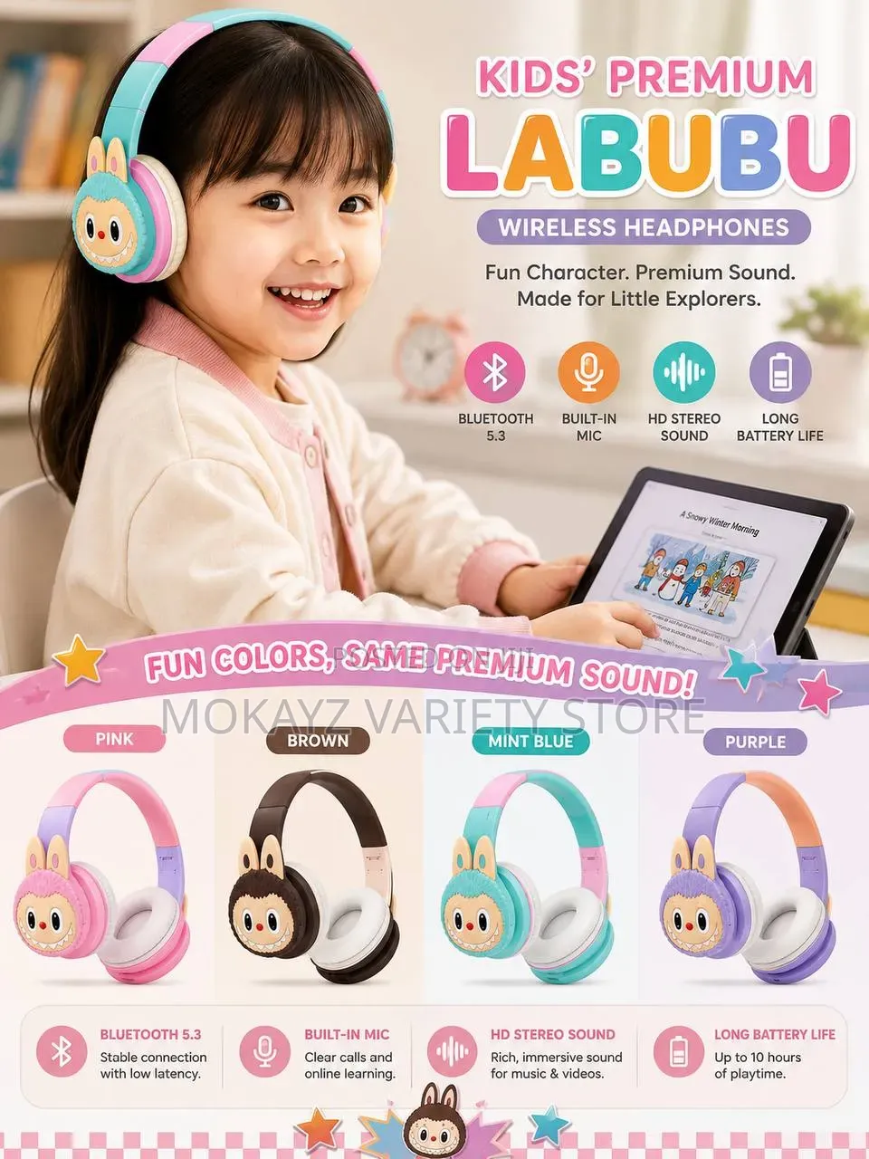 Kids’ Premium Labubu Character Wireless Headphones