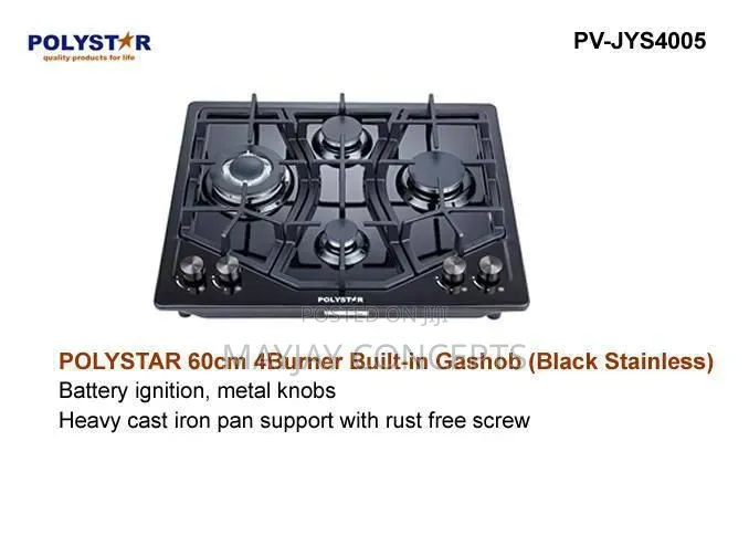 POLYSTAR 4-Burner Built-in Gas Hob 60cm | Cast Iron Support PV-JYS4005