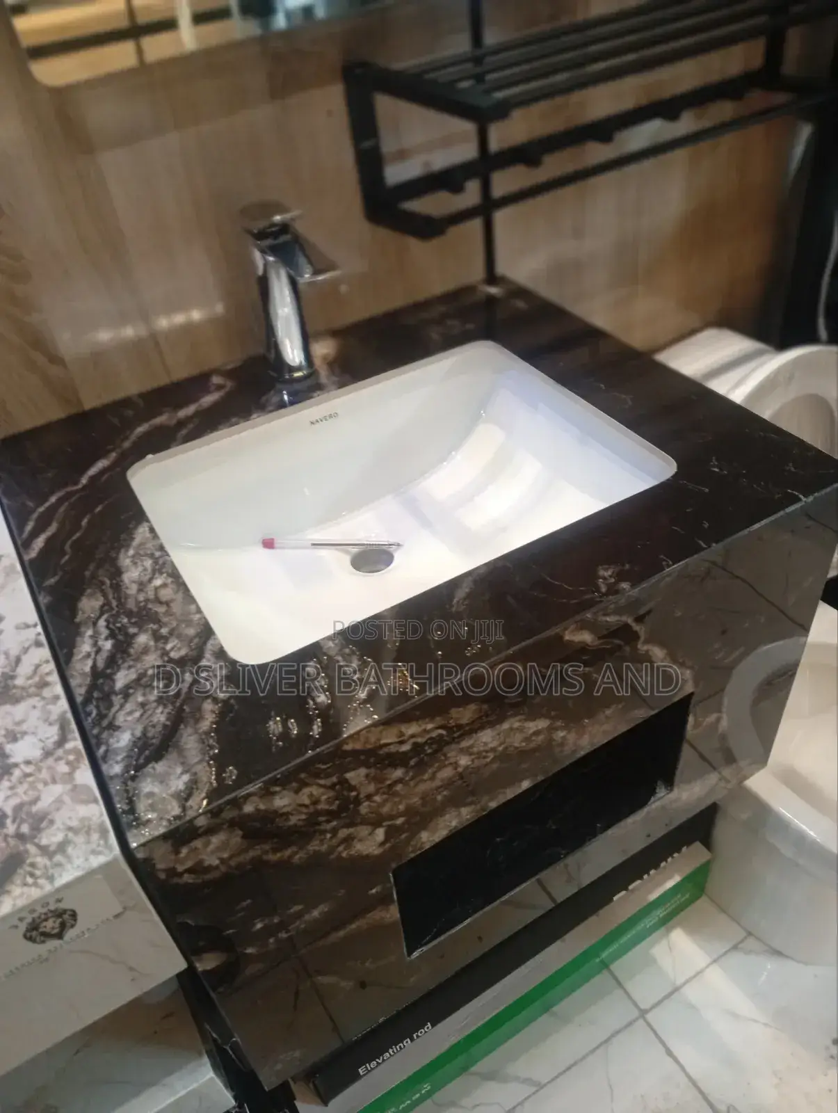 Wall-Hung Black Marble Cabinet Basin Set