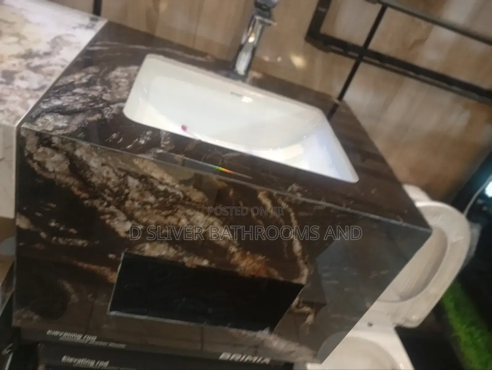 Wall-Hung Black Marble Cabinet Basin Set
