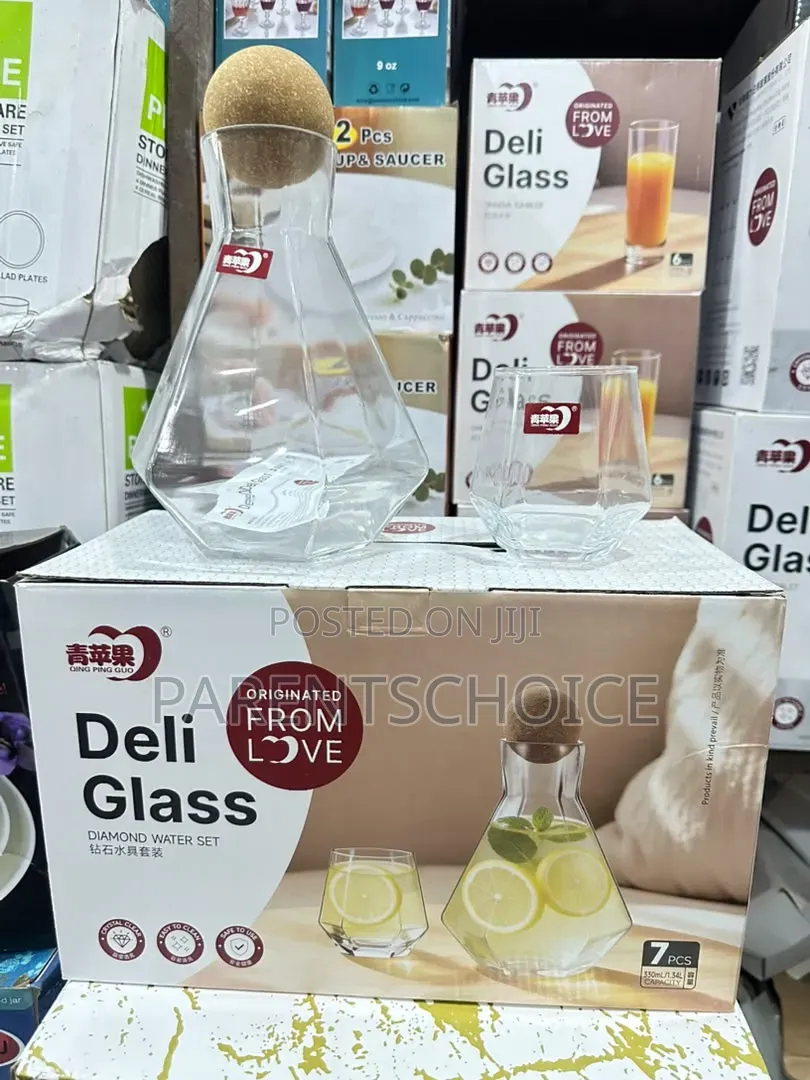 7-Piece Deli Glass Diamond Water Set-330ml 6pc Cups/1.34l Jug