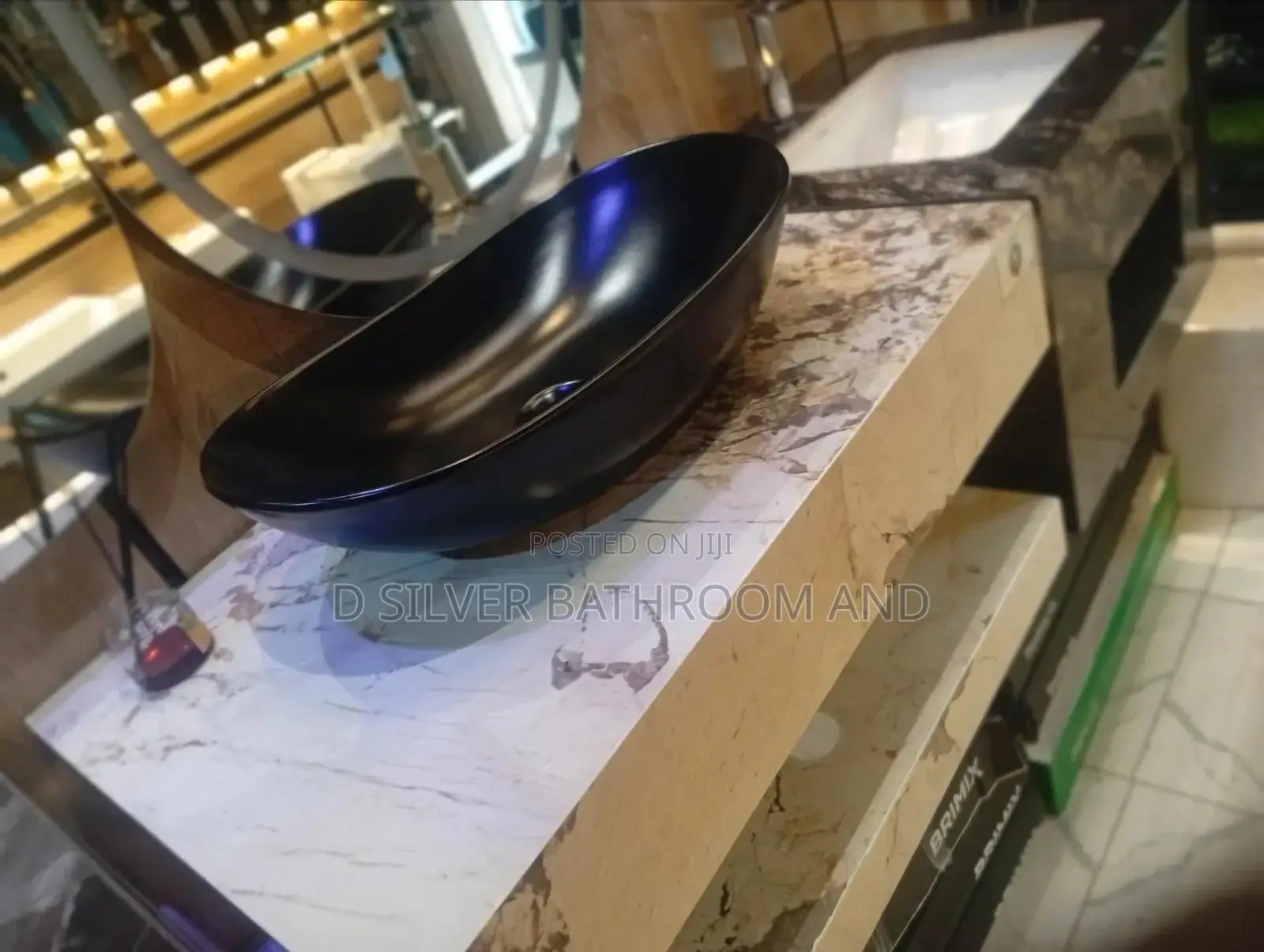 Black Marble Cabinet With Wash Basin for Bathroom