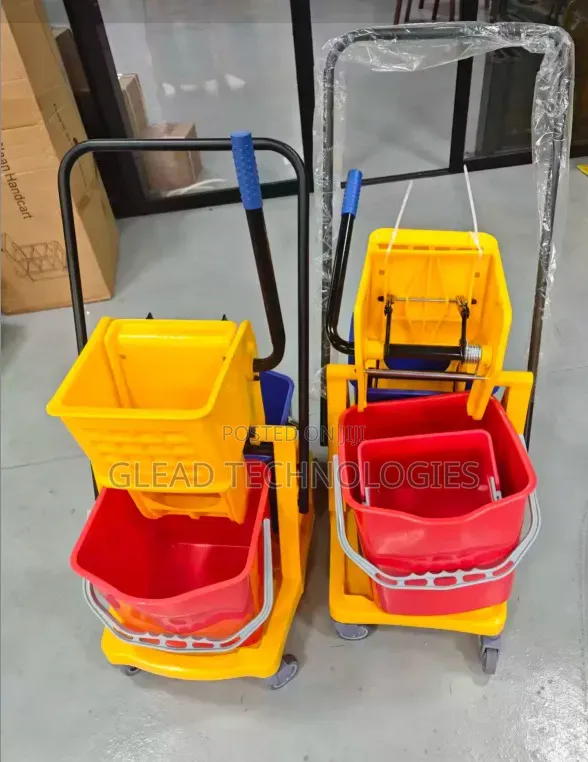 Commercial Double-Bucket Mop Wringer Trolley