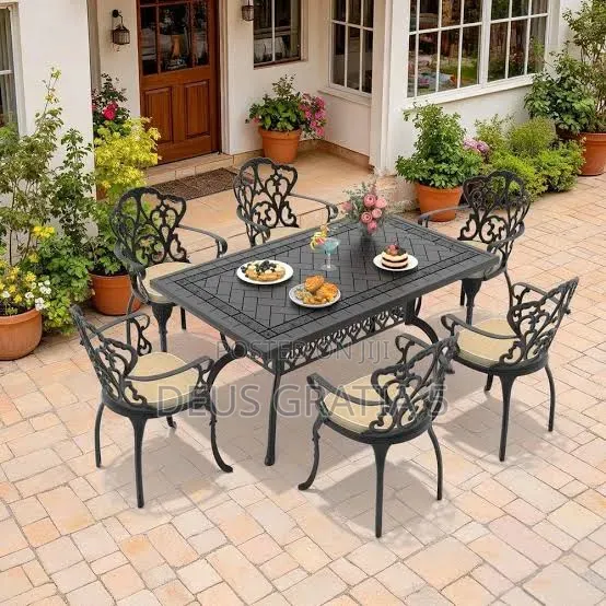 Cast Aluminum Patio Dining Set/ Metal Outdoor Table and 6 Chairs