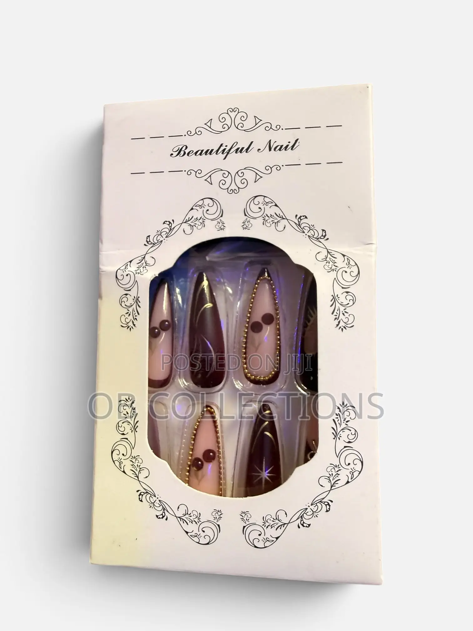24pcs pLuxury Stiletto Press-on Nails Burgundy & Gold Cherry Art Set