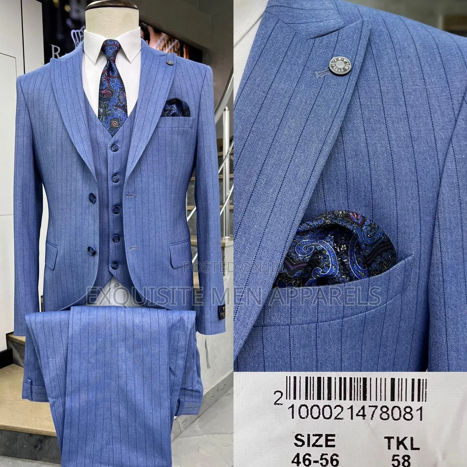Formal 3pcs Slimfit Bold Stripe Turkish Men Suit