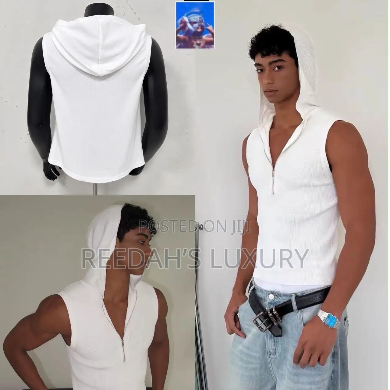 Ribbed Quarter-Zip Hooded Tank Top