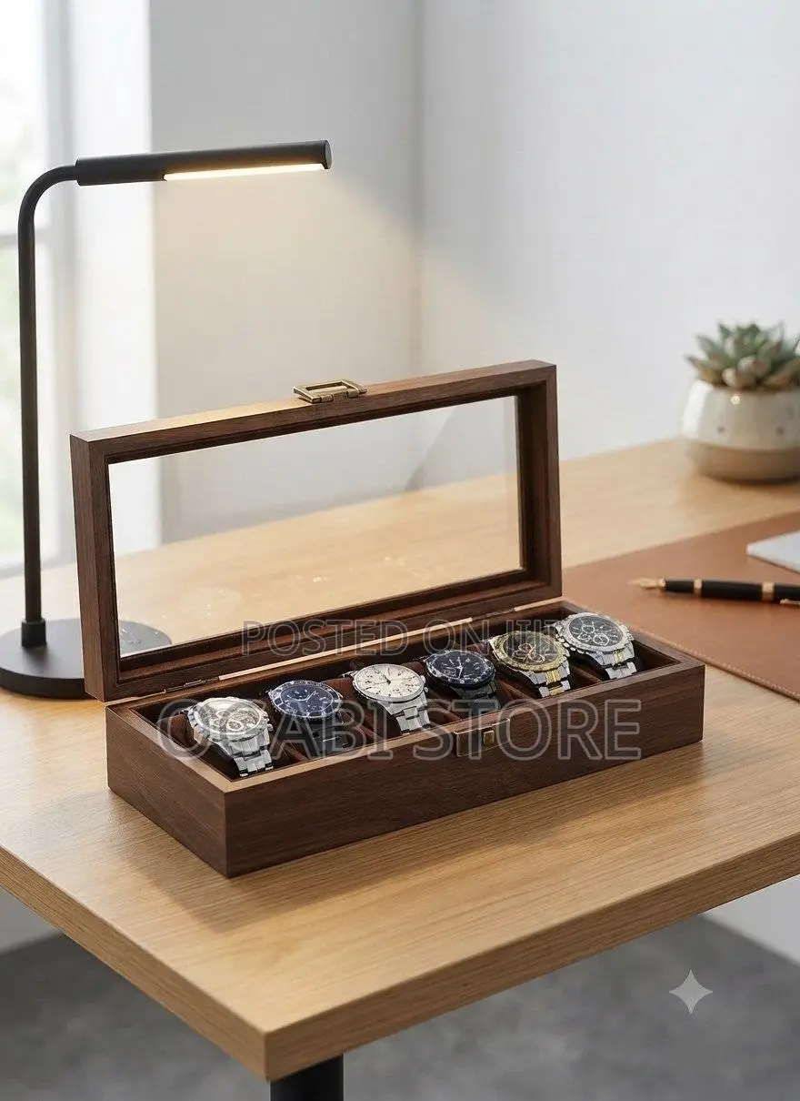 6 Slot Wood Grain Watch Storage Box