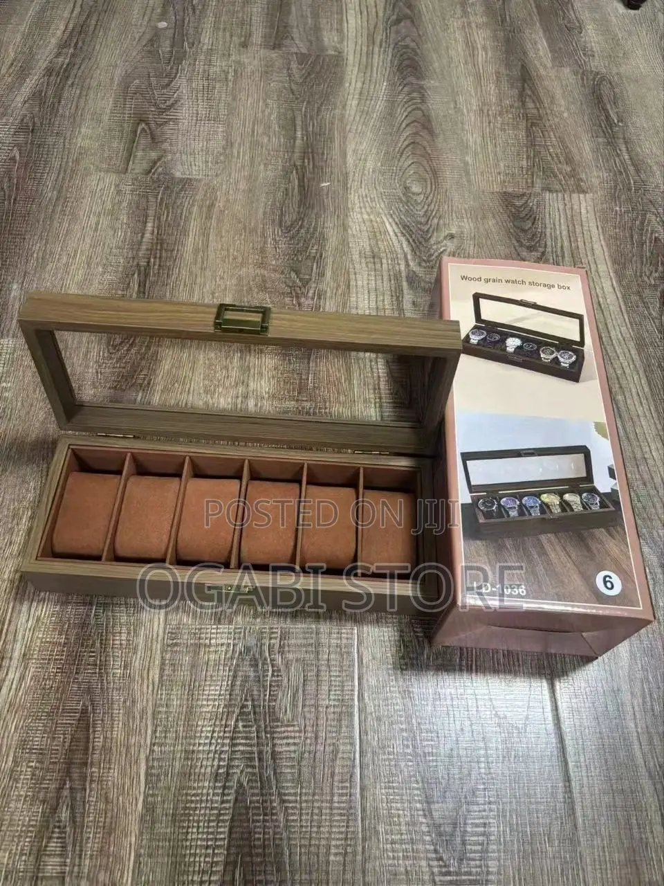 6 Slot Wood Grain Watch Storage Box