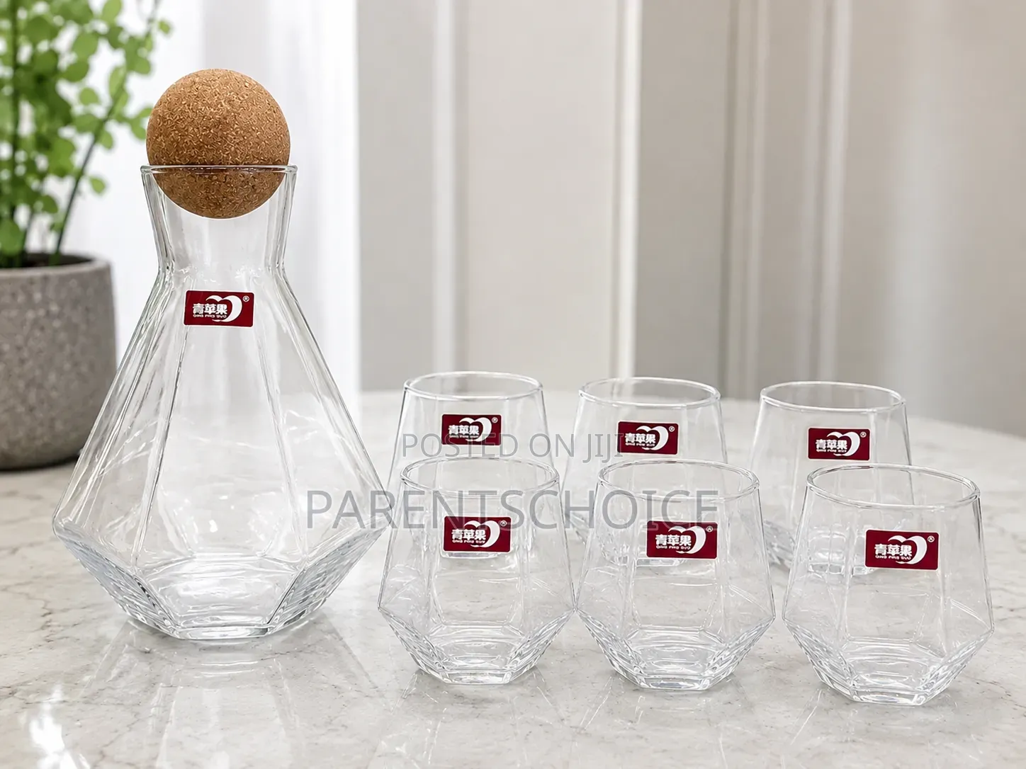 7-Piece Deli Glass Diamond Water Set-330ml 6pc Cups/1.34l Jug