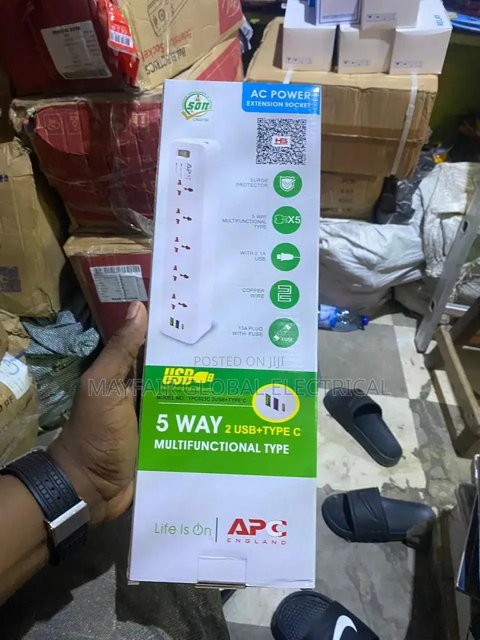 5-Way APC England Universal Power Extension Socket With 2 USB Port