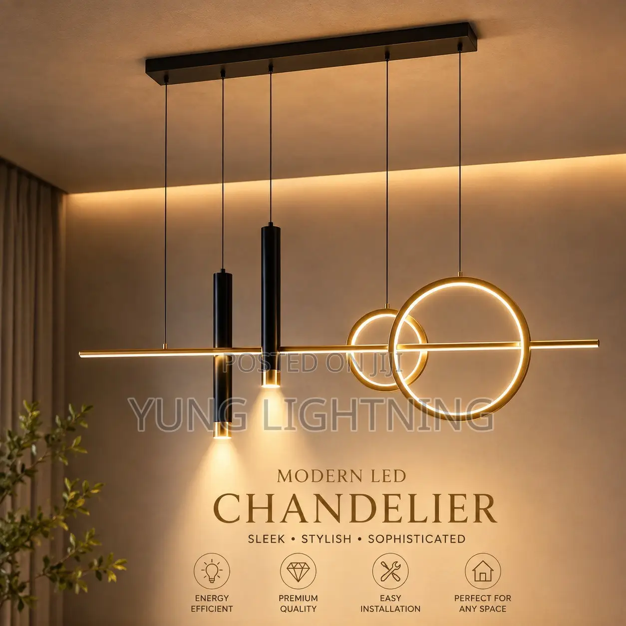 Modern Luxury LED Pendant Chandelier Elegant Ring & Linear Design