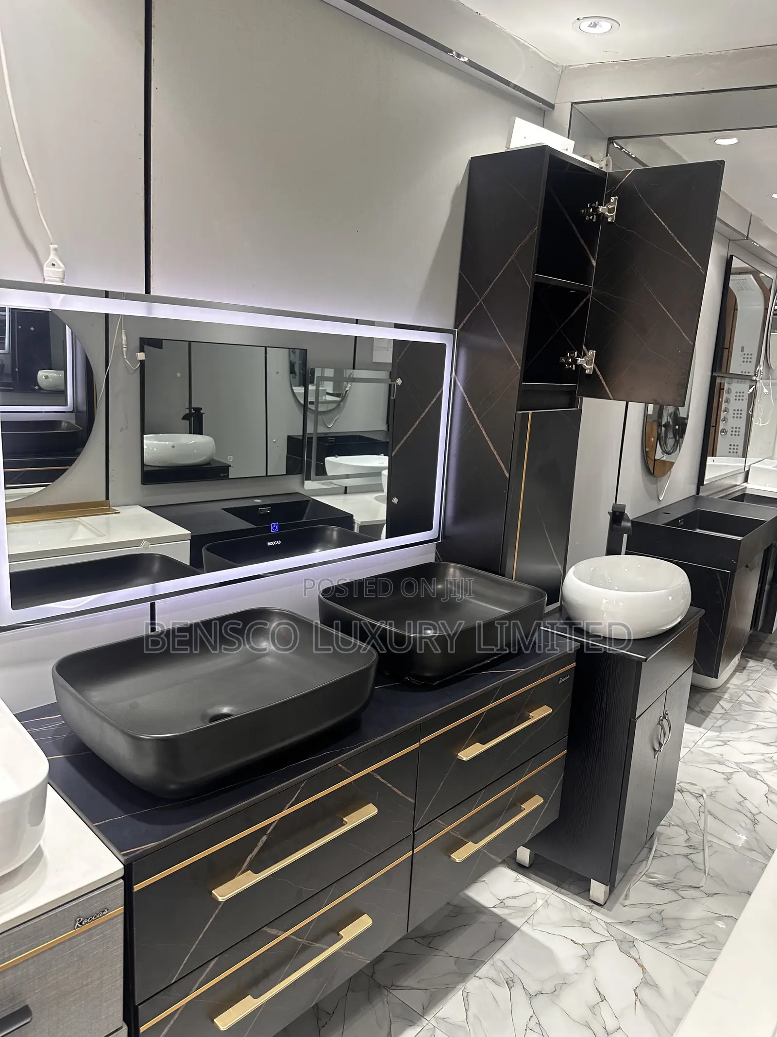 Modern Double Bowl  Black Bathroom Cabinet