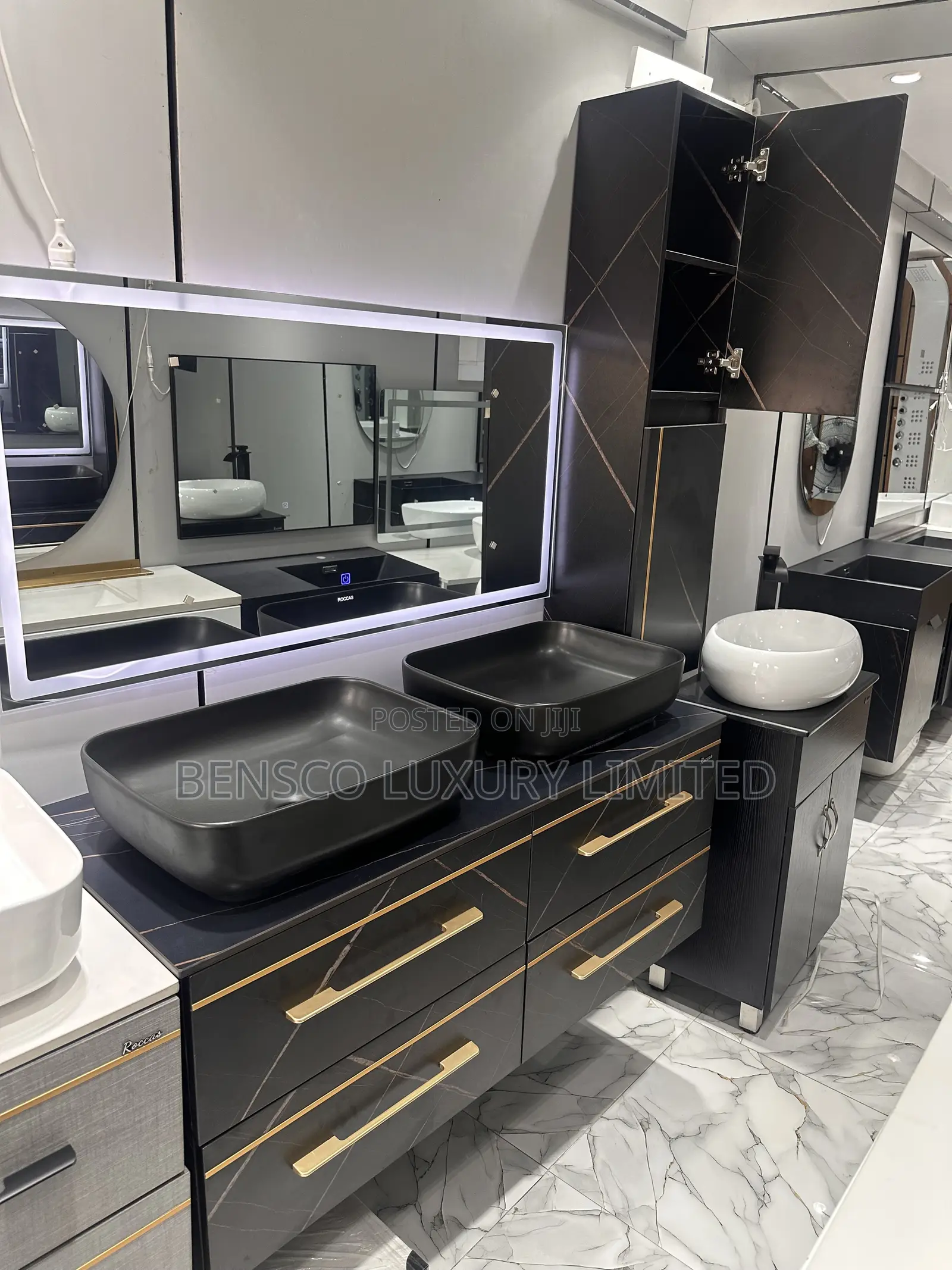 Modern Double Bowl  Black Bathroom Cabinet