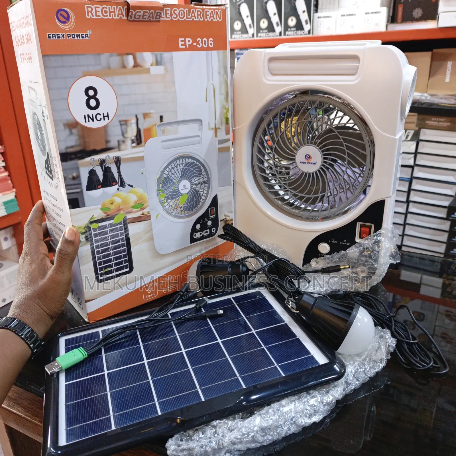 8" Easy Power Rechargeable Mini Table Solar Fan