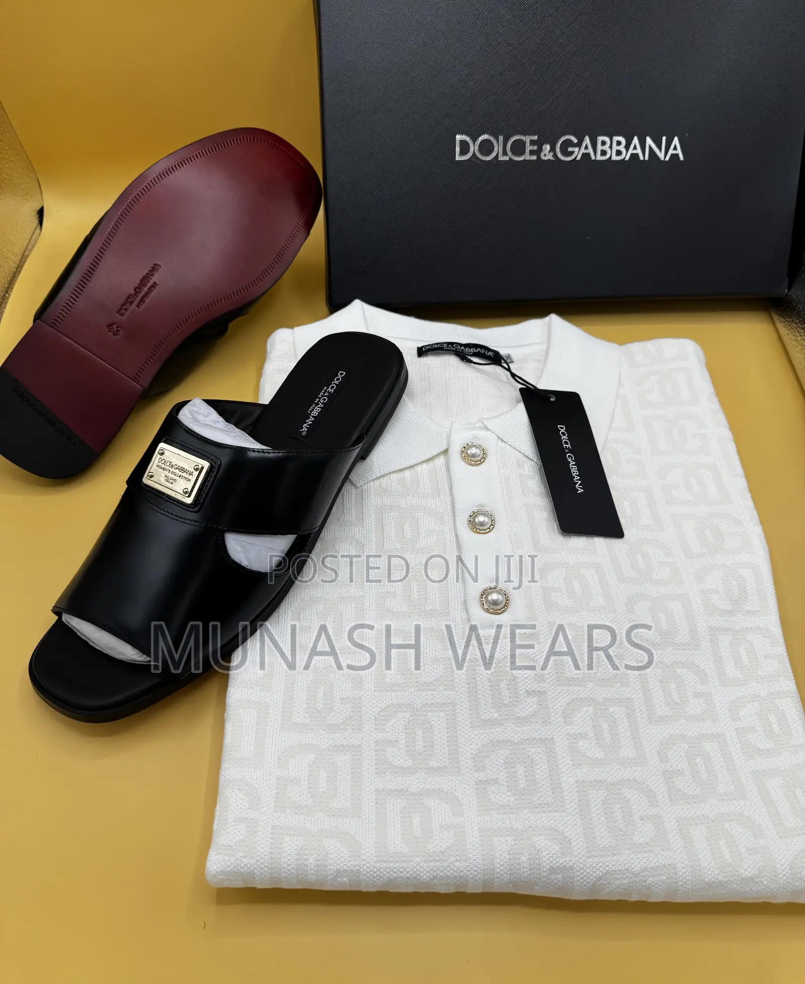 Italian Leather Dolce & Gabbana Leather Slieprs With Free Polo