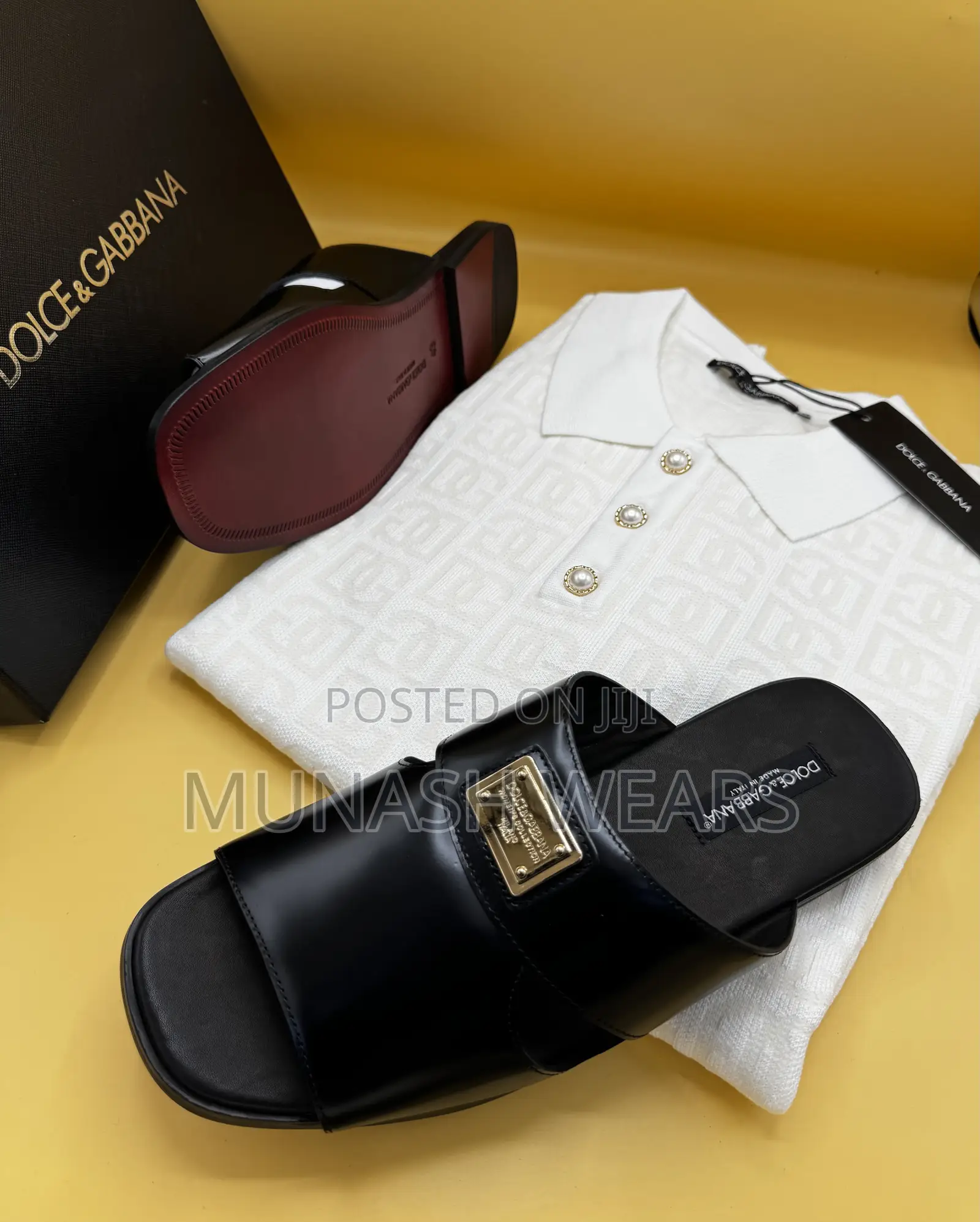 Italian Leather Dolce & Gabbana Leather Slieprs With Free Polo