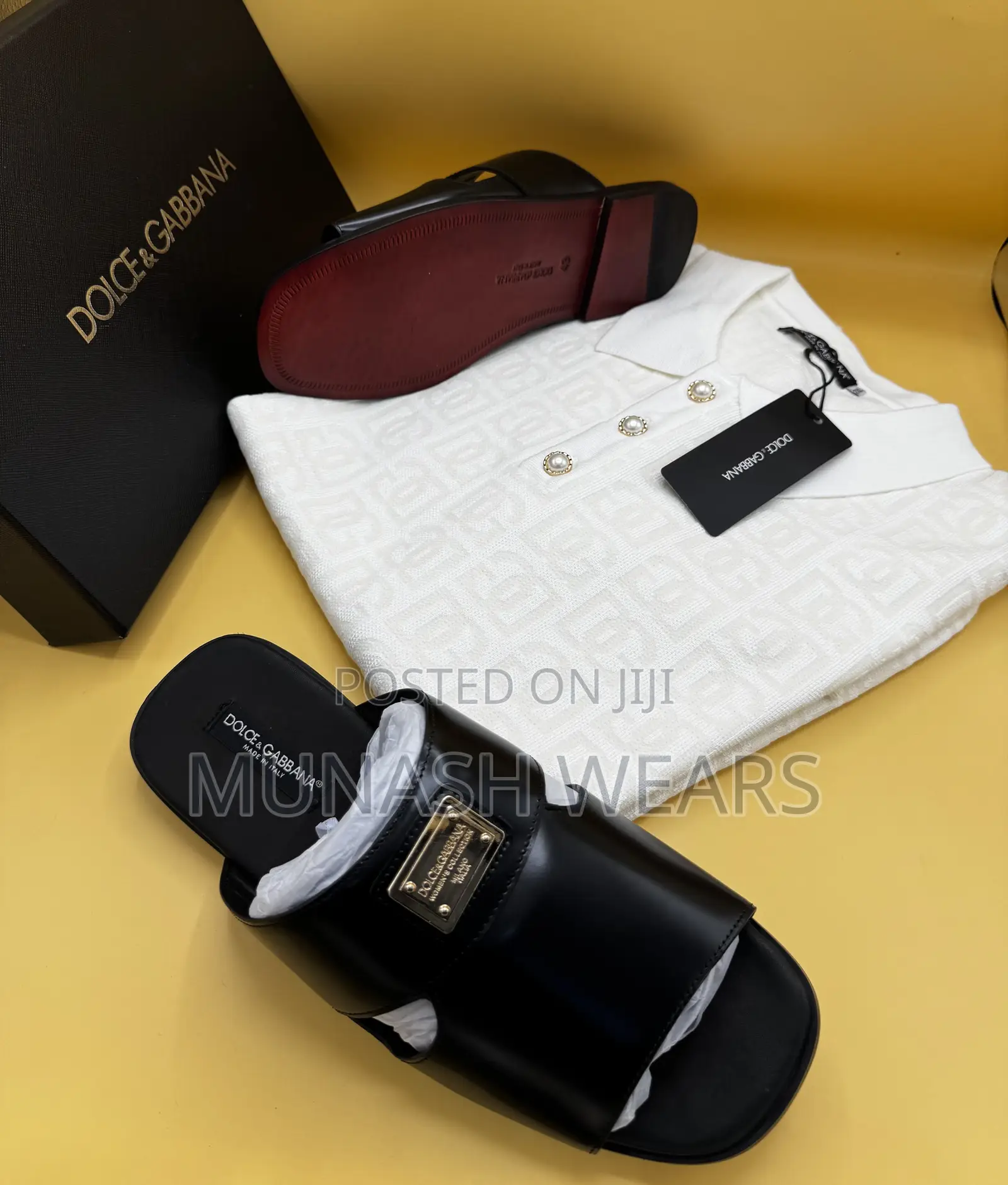 Italian Leather Dolce & Gabbana Leather Slieprs With Free Polo