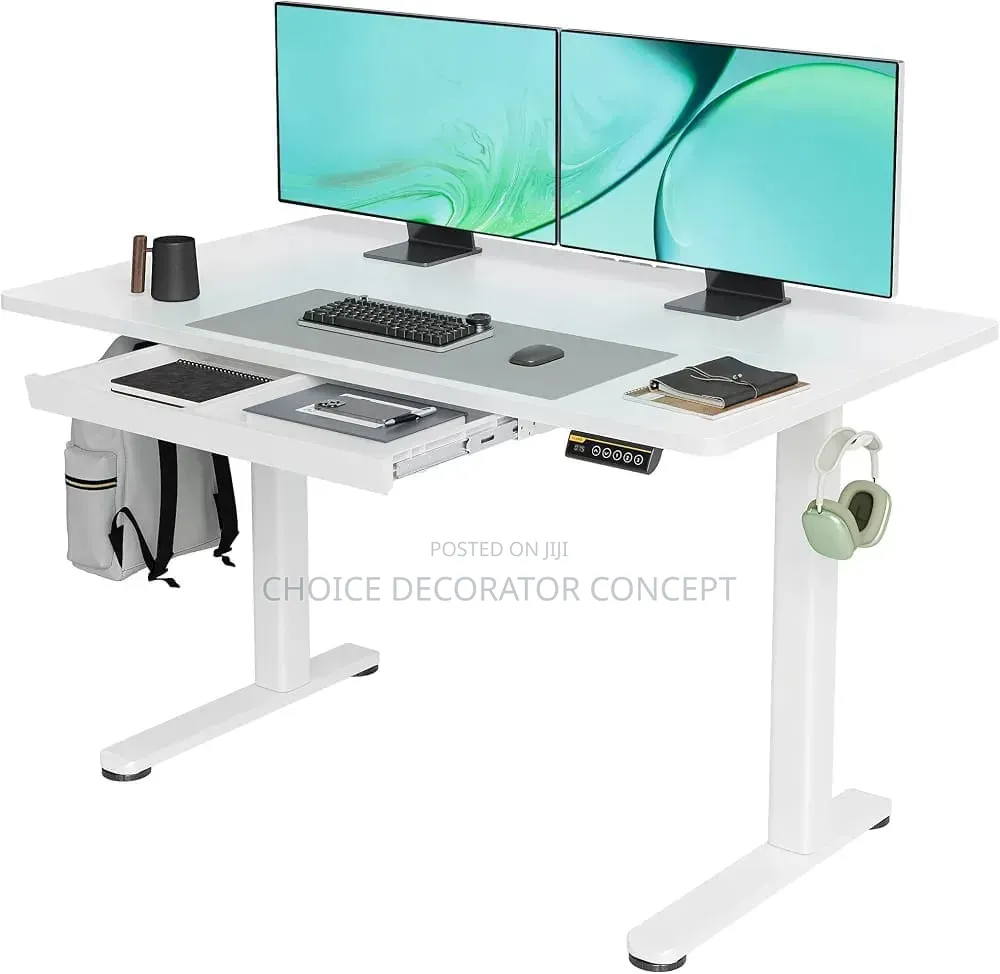 White Electric Standing Desk With Drawer – Height Adjustable (1.4mtr)