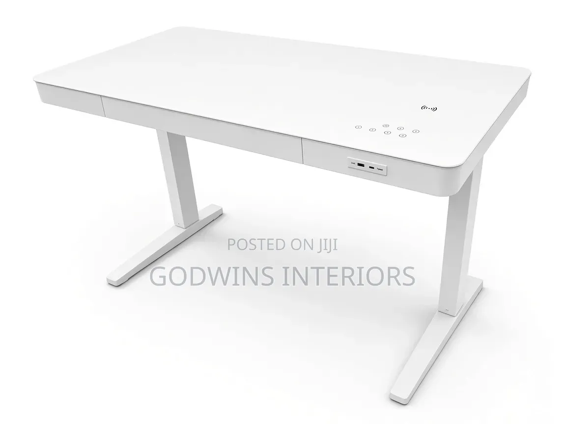 Glass Top Adjustable Height Office Desk