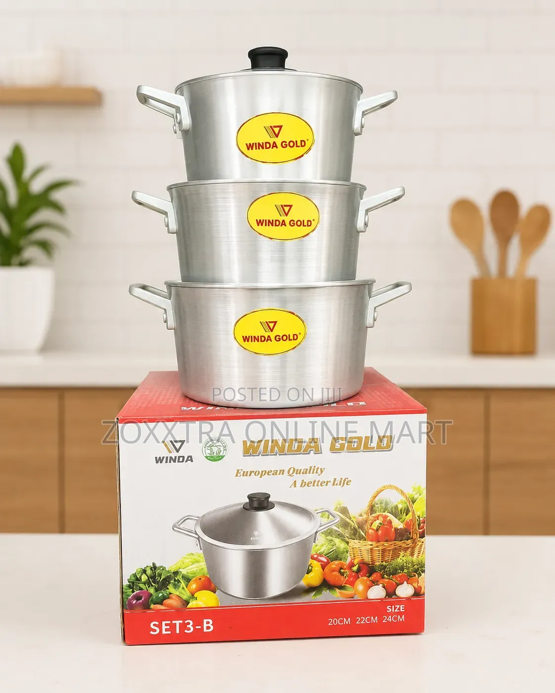 Winda Gold 3-Piece Aluminium Cooking Pot Set