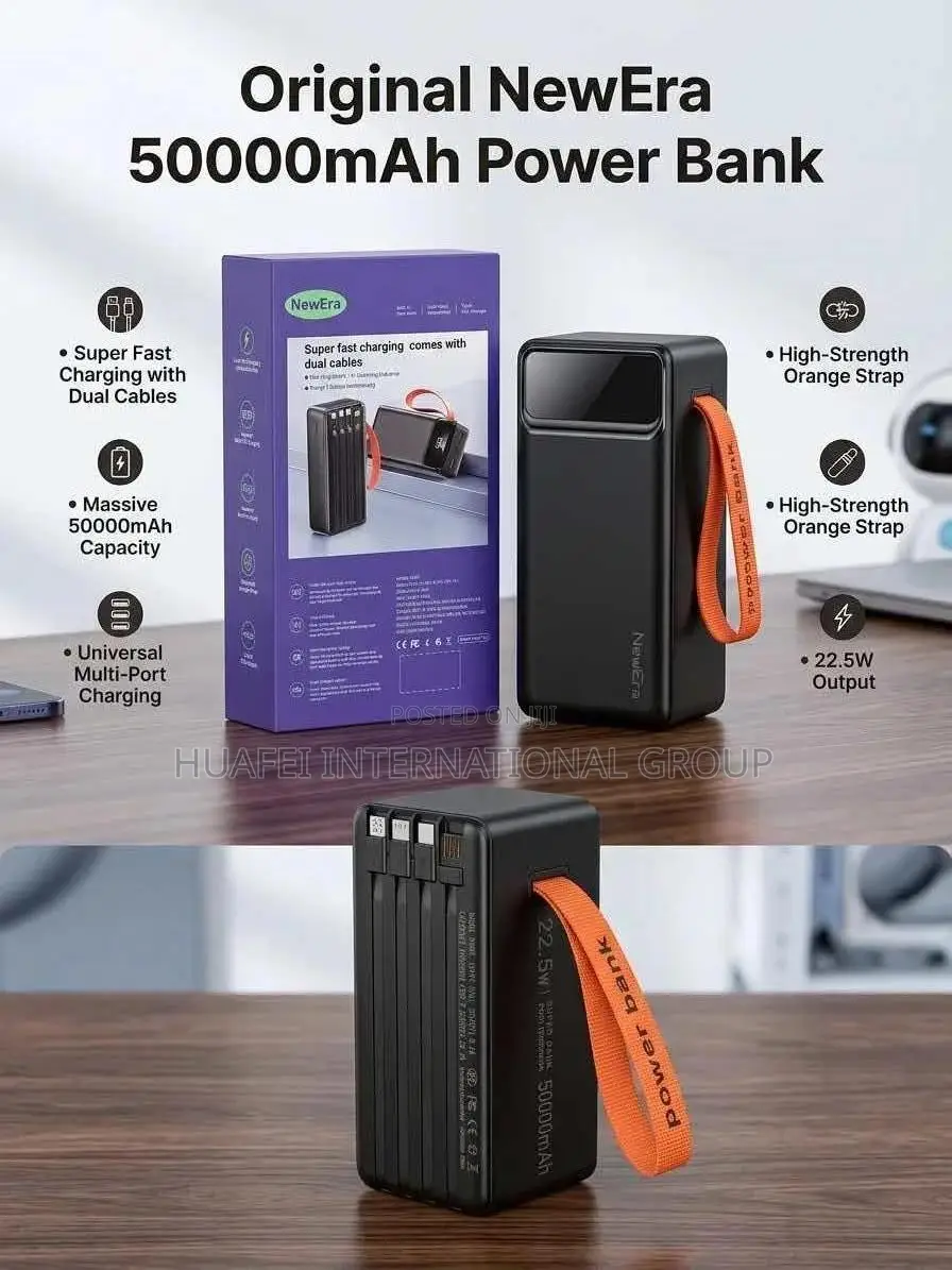 NewEra 50000mAh Power Bank With Buit in Cables + Digital Display