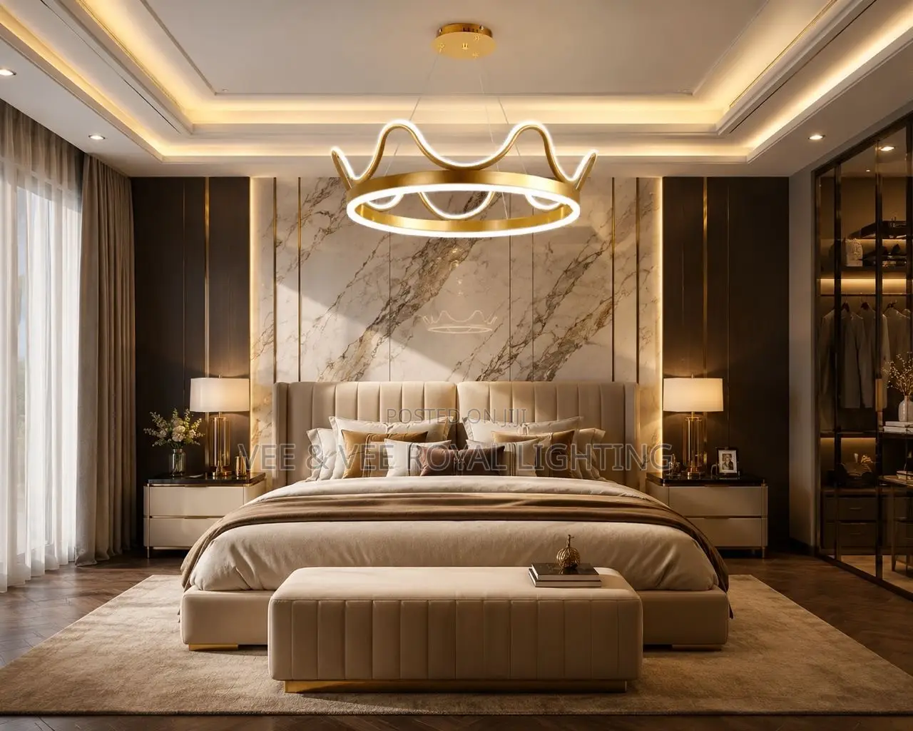 Gold Crown Chandelier - For Living Room, Master Bedroom, Hotel, Salon