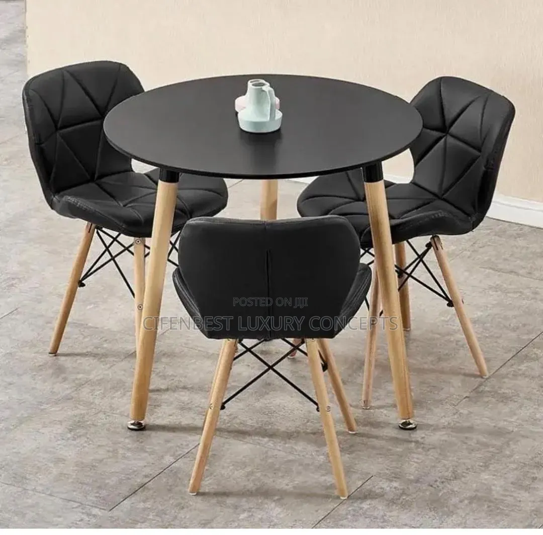 Elegant Black Top Round Restaurant/Dinning Table With Three Chairs