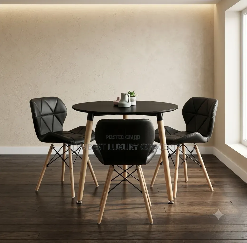Elegant Black Top Round Restaurant/Dinning Table With Three Chairs