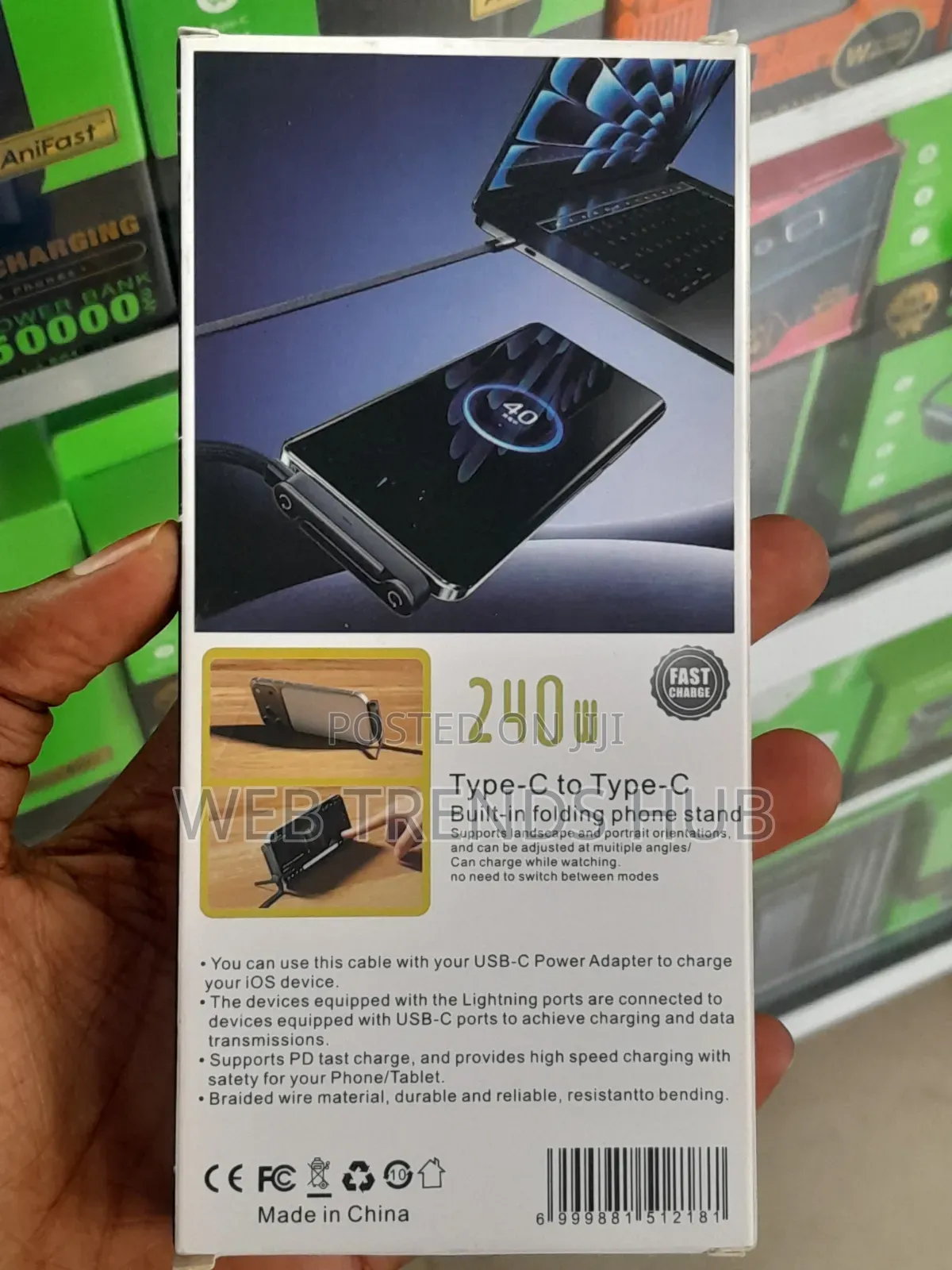 240W Type-C to Type-C Cable for Gamers With Inbuilt Stand