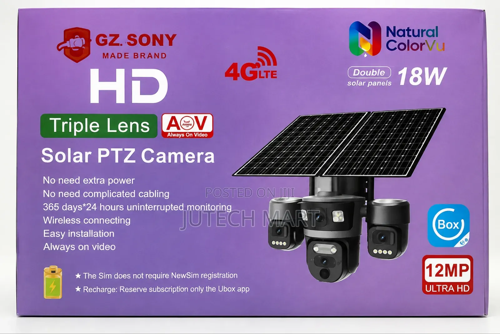 Ubox 3 Lens Double Panels Solar Powered CCTV Camera