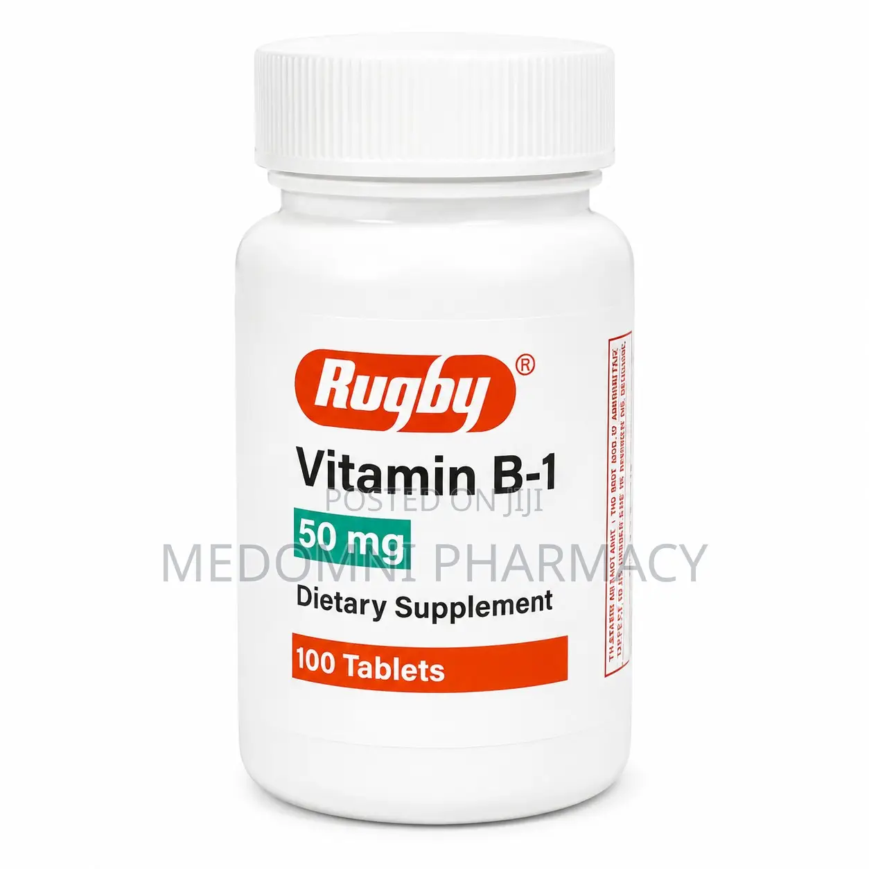 Rugby Vitamin B1 50mg Thiamine HCl Energy Support - 100 Tablets