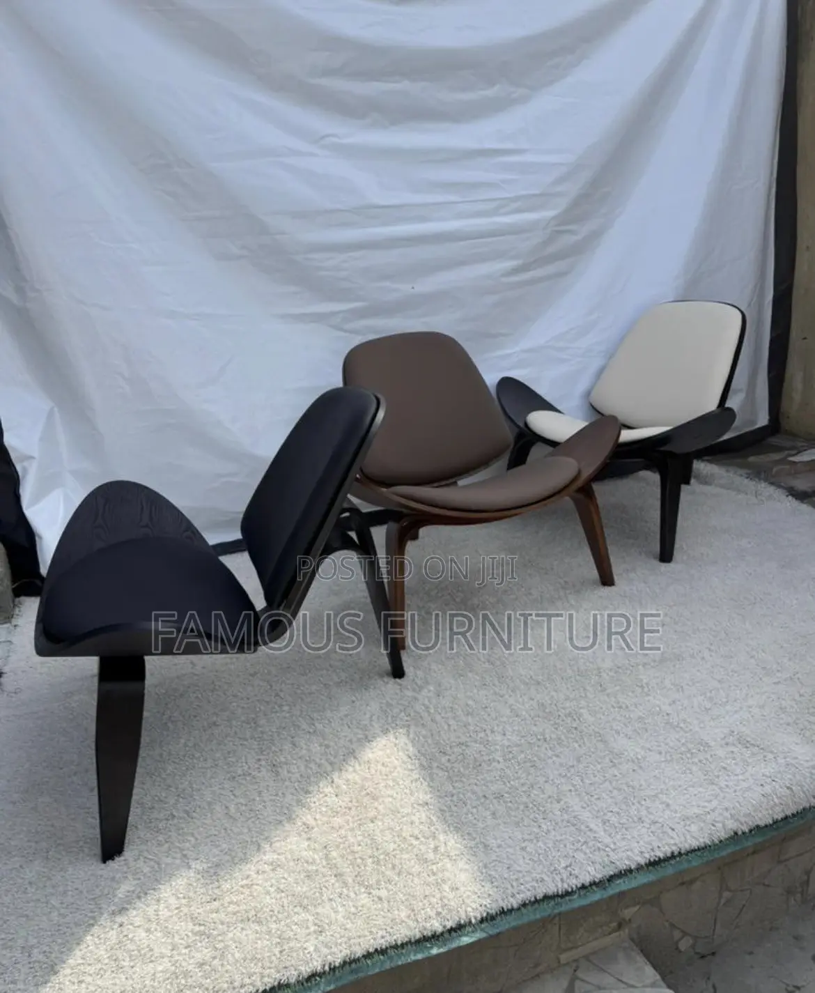 Modern Shell Lounge Chair Featuring a Curved Walnut-Finish Wooden Fram