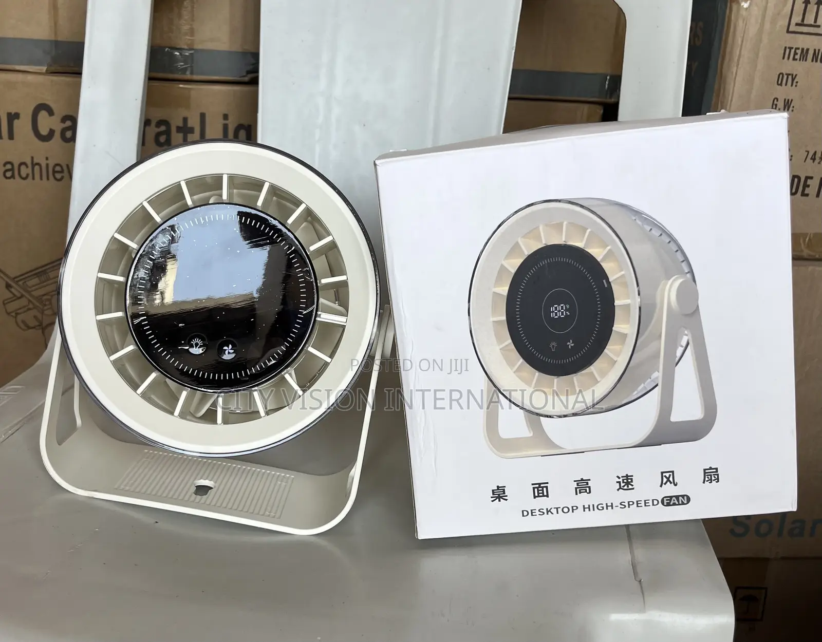Portable Rechargeable Desk and Wall-Mountable Fan.
