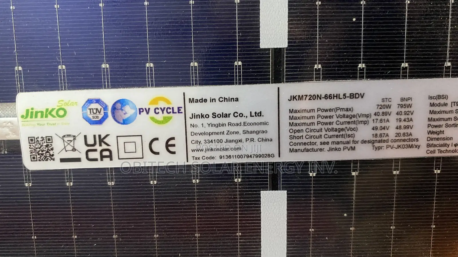 720W Jinko Solar Panel