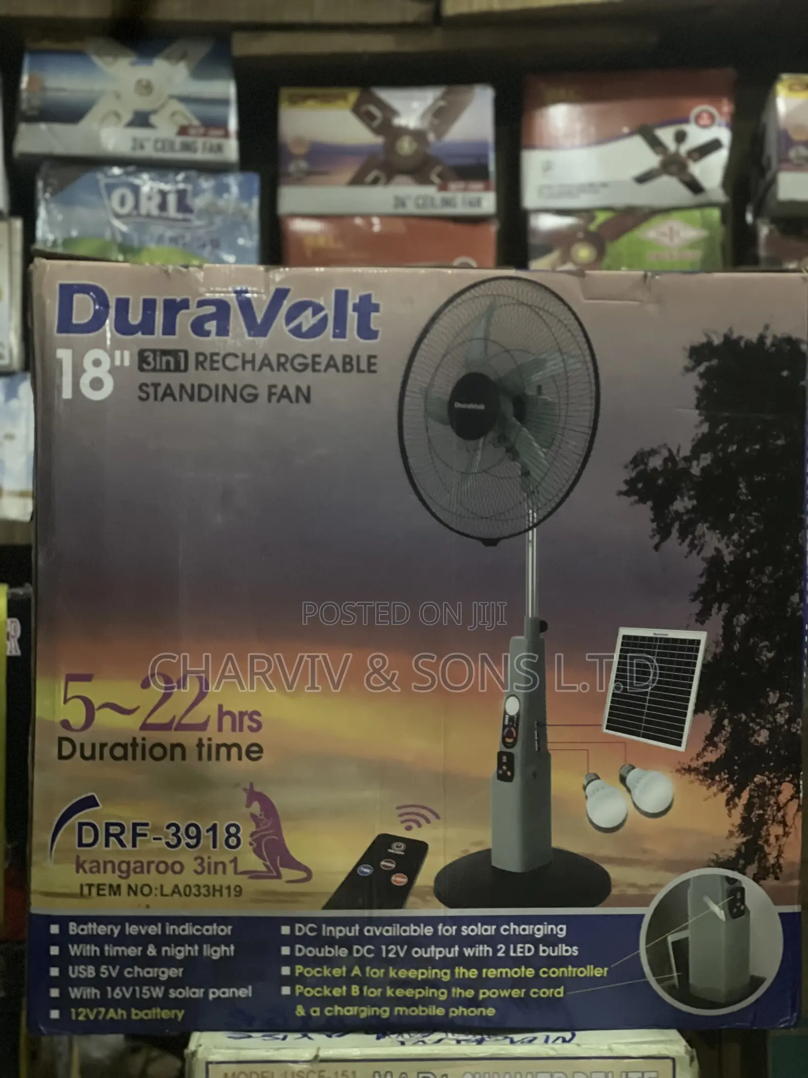 Duravolt Rechargeable Solar Fan 18”