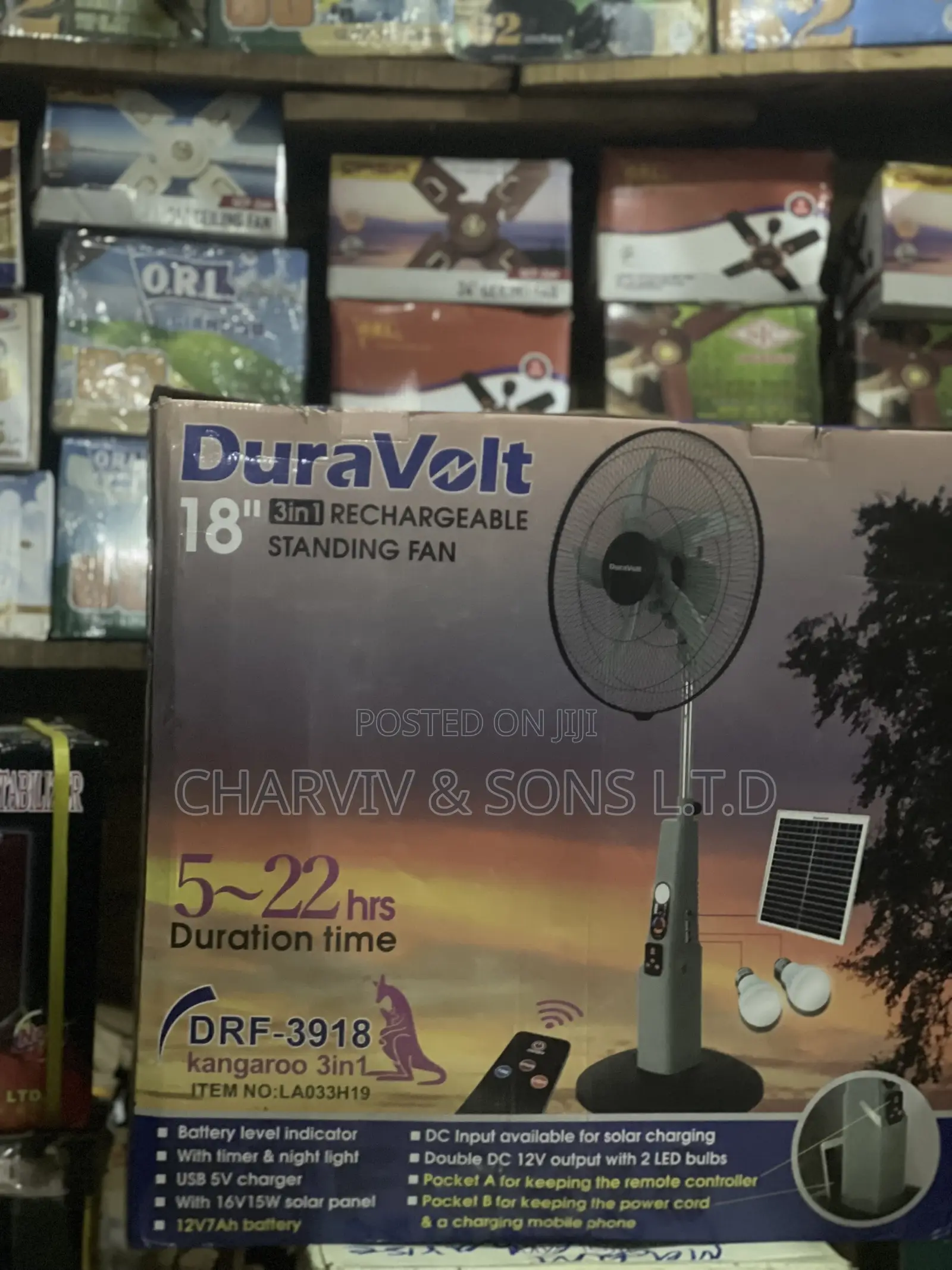 Duravolt Rechargeable Solar Fan 18”