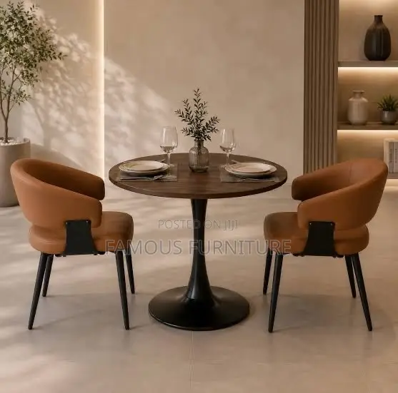 The Image Shows a Modern 2-Seater Café Dining Set Featuring a Roundtab