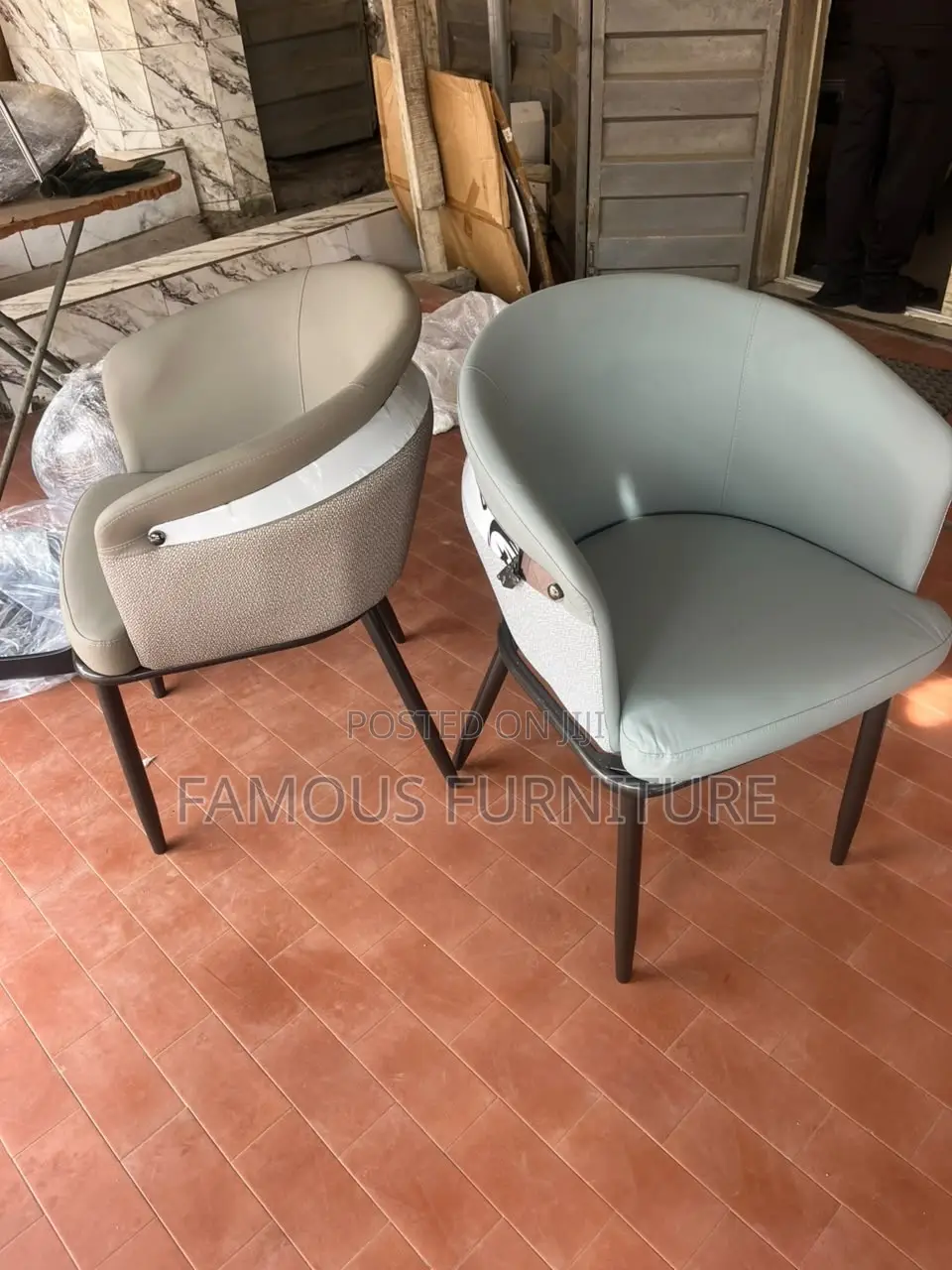 This Is a Modern Camel-Colored Accent Dining Chair Featuring a Curved
