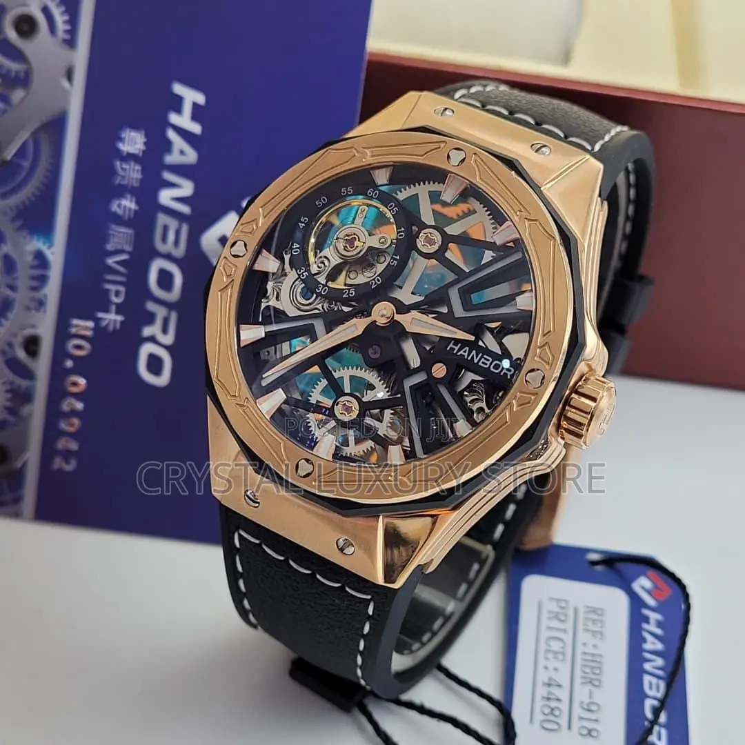 Hanboro Authentic Quality Luxury Men Genuine Leather Wristwatch