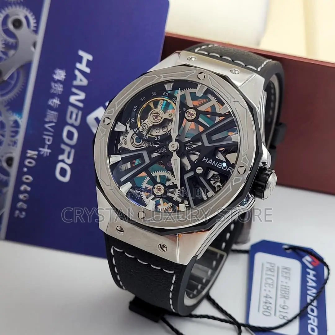 Hanboro Authentic Quality Luxury Men Genuine Leather Wristwatch