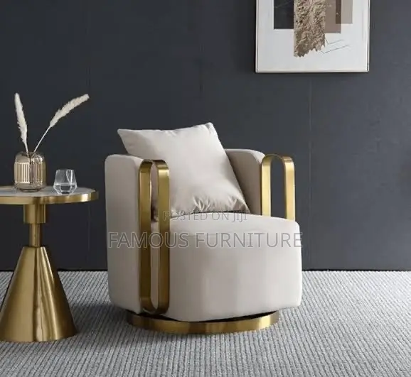 Luxury Swivel Accent Armchairs Elegant Gold-Tone Metallic Armrests
