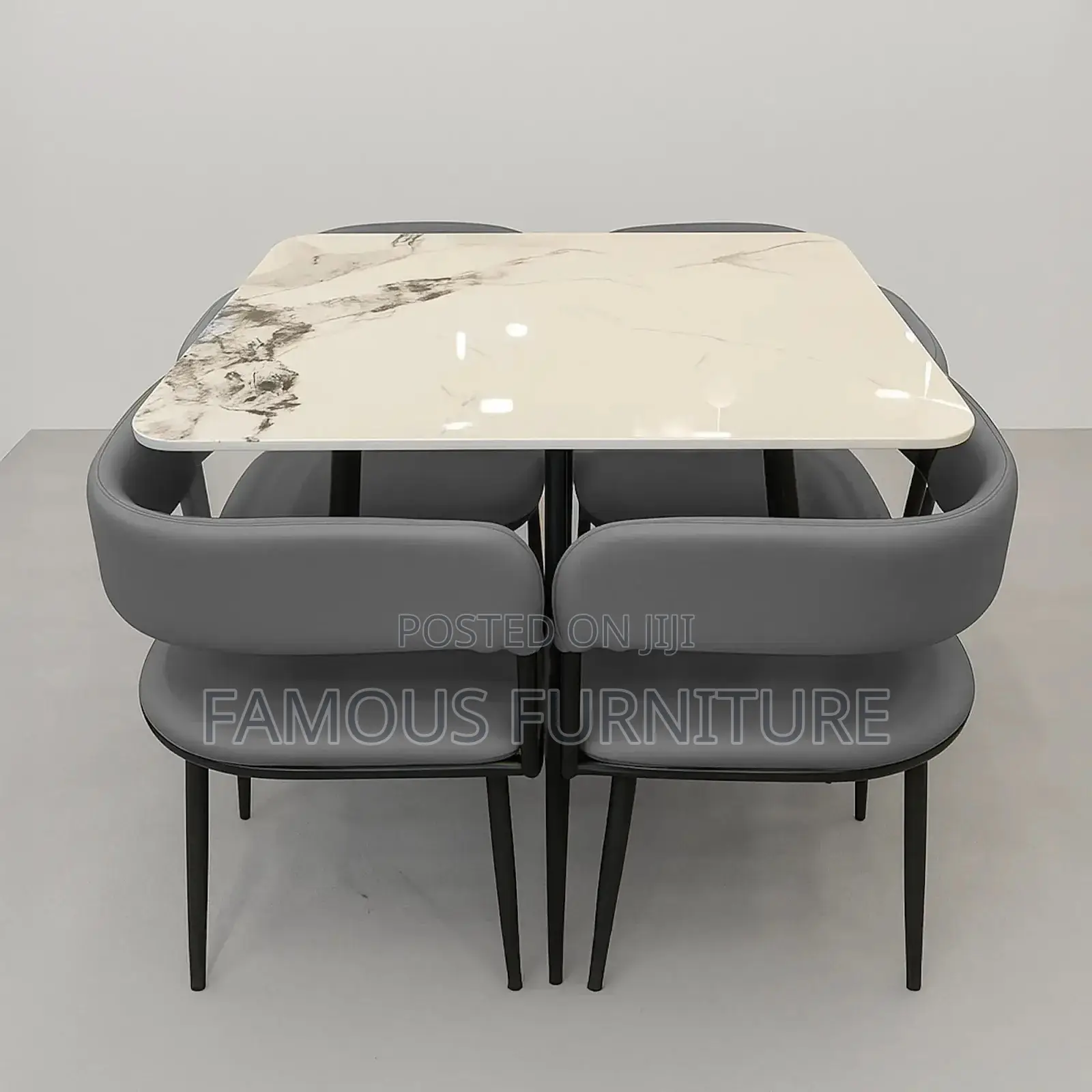 Modern 4-Seater Dining Set Featuring a White Marble-Patterned Tabletop